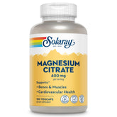 SOLARAY Magnesium Citrate 400mg bottle exterior supports daily bone and muscle health.