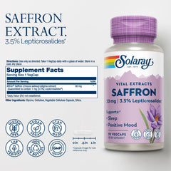 Close-up of SOLARAY saffron capsules showing daily use potential.