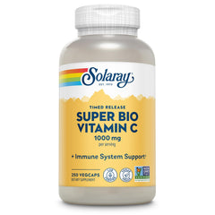SOLARAY Super Bio Vitamin C 1000mg bottle front with vegan buffered formula.