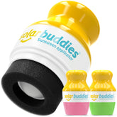 Solar Buddies Sunscreen Applicator pink and green duo, travel-ready for families.