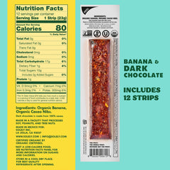 SOLELY organic banana chocolate-drizzled fruit jerky closeup: rich flavor, clean ingredients