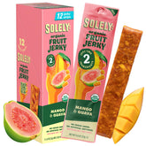 SOLELY Organic Mango Guava Jerky front box with 12-pack, convenient for on-the-go snacking