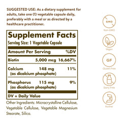 Solgar Biotin 5000 mcg capsules enhance skin radiance.
