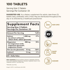 Solgar Calcium Magnesium Plus Zinc capsules for daily bone and muscle support.