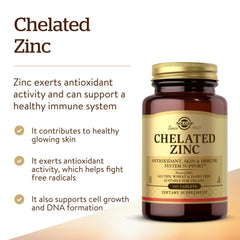 Solgar chelated zinc tablets pour depicts easy daily intake.