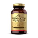 Solgar Choline/Inositol bottle front promoting energy metabolism and brain support.