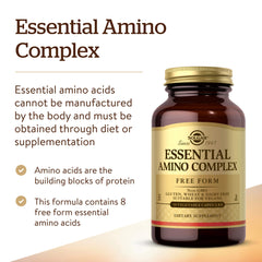 Solgar Essential Amino Complex capsules pour shot demonstrating easy daily dosing.