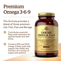 Solgar fish flax borage oil blend softgels beside bottle
