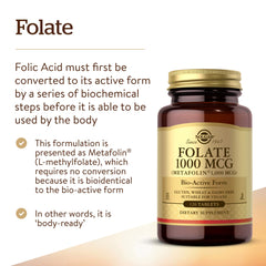 Solgar Folate bottle label detail featuring vegan and gluten-free badges