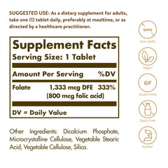 Solgar Folate tablets stacked to show serving size