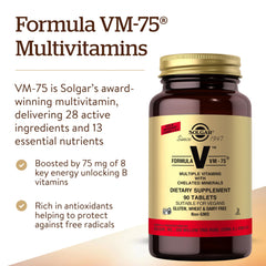 Solgar Formula VM-75 tablets close-up for easy daily tablet intake.