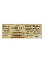 Solgar Gentle Iron capsules close-up showing vegetarian capsules for easy iron intake