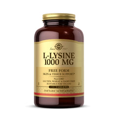 Solgar L-Lysine 1000 mg bottle front view, supports skin and lips health