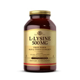 Solgar L-Lysine 500 mg bottle with easy-to-swallow capsules for daily amino support.