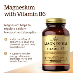Solgar Magnesium with Vitamin B6 bottle side shows gluten-free vegan labeling
