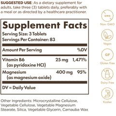 Solgar Magnesium with Vitamin B6 capsules closeup highlights easy-to-swallow tablets