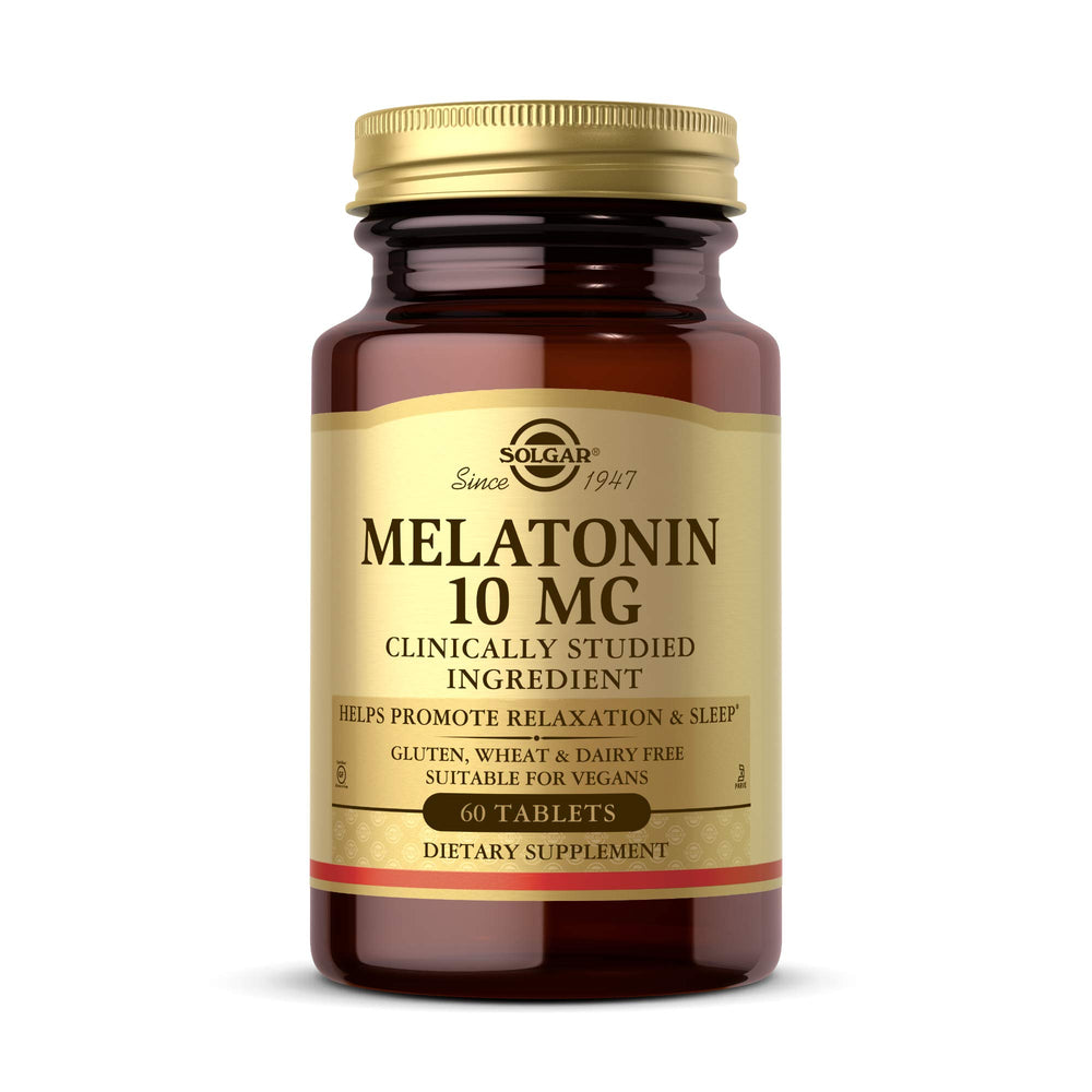 Solgar Melatonin 10 mg bottle front view highlighting sleep support