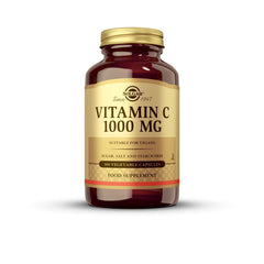 Solgar Vitamin C 1000 mg label closeup highlights certifications.