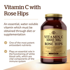 Solgar Vitamin C 1000 mg with Rose Hips tablets closeup showing sturdy tablets