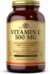 Solgar Vitamin C 500 mg bottle showcases the label for immune support and daily wellness