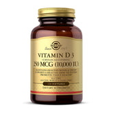 Solgar Vitamin D3 softgels bottle front showing 120 servings for bone and teeth maintenance