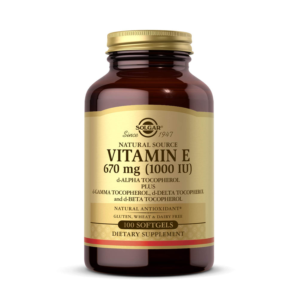 Solgar Vitamin E 670 mg softgels in bottle for daily antioxidant support