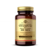Solgar Vitamin K2 MK-7 bottle on table promoting bone health support
