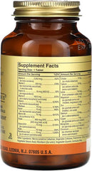 Solgar VM-75 ingredients panel close-up showing magnesium, calcium and zinc.