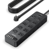 Solidock flat plug power strip with 20 AC outlets for a clutter-free desk setup.