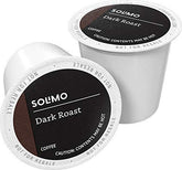 Solimo dark roast coffee pods box front showing bold flavor and convenience.