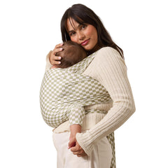 Solly Baby Wrap in sage chequer fabric offers buttery-soft, breathable newborn comfort.