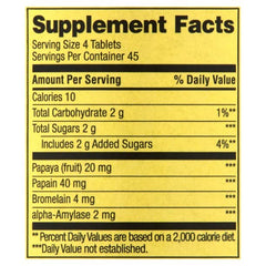 Somall Spring Valley Papaya Enzyme Complex ingredients label emphasizes vegetarian and gluten free formula