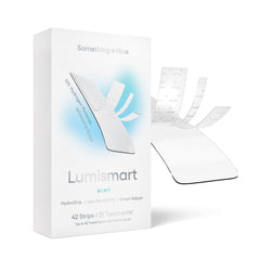 Something Nice Lumismart whitening strips mint packaging for enamel-safe whitening.