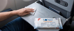 SONO multi-surface wipes refreshing kitchen counters and office desks with a safe, effective wipe.