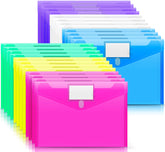 Sooez 24-pack file folders in colorful transparent envelopes for easy organization.