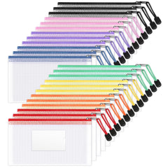 Sooez 24-pack mesh zipper pouches with label pocket for easy access