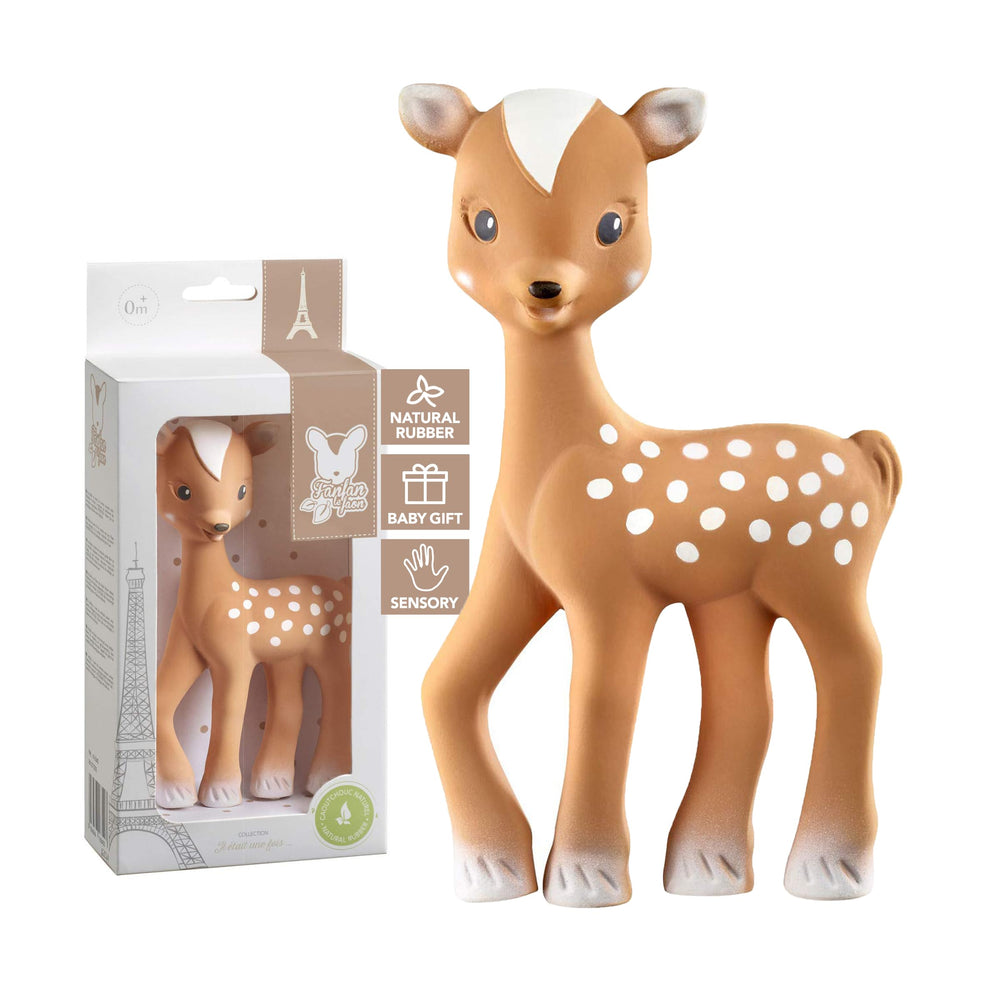Sophie la girafe Fanfan teether ears close-up for gentle gum relief.
