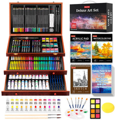 Soucolor deluxe art box with neatly arranged supplies, ideal for at-home creative sessions.