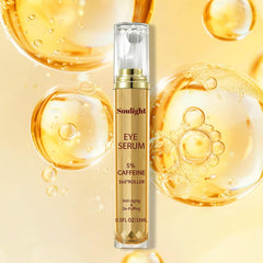 Soulight Eye Serum application action emphasizes quick absorption for puffy eye relief.