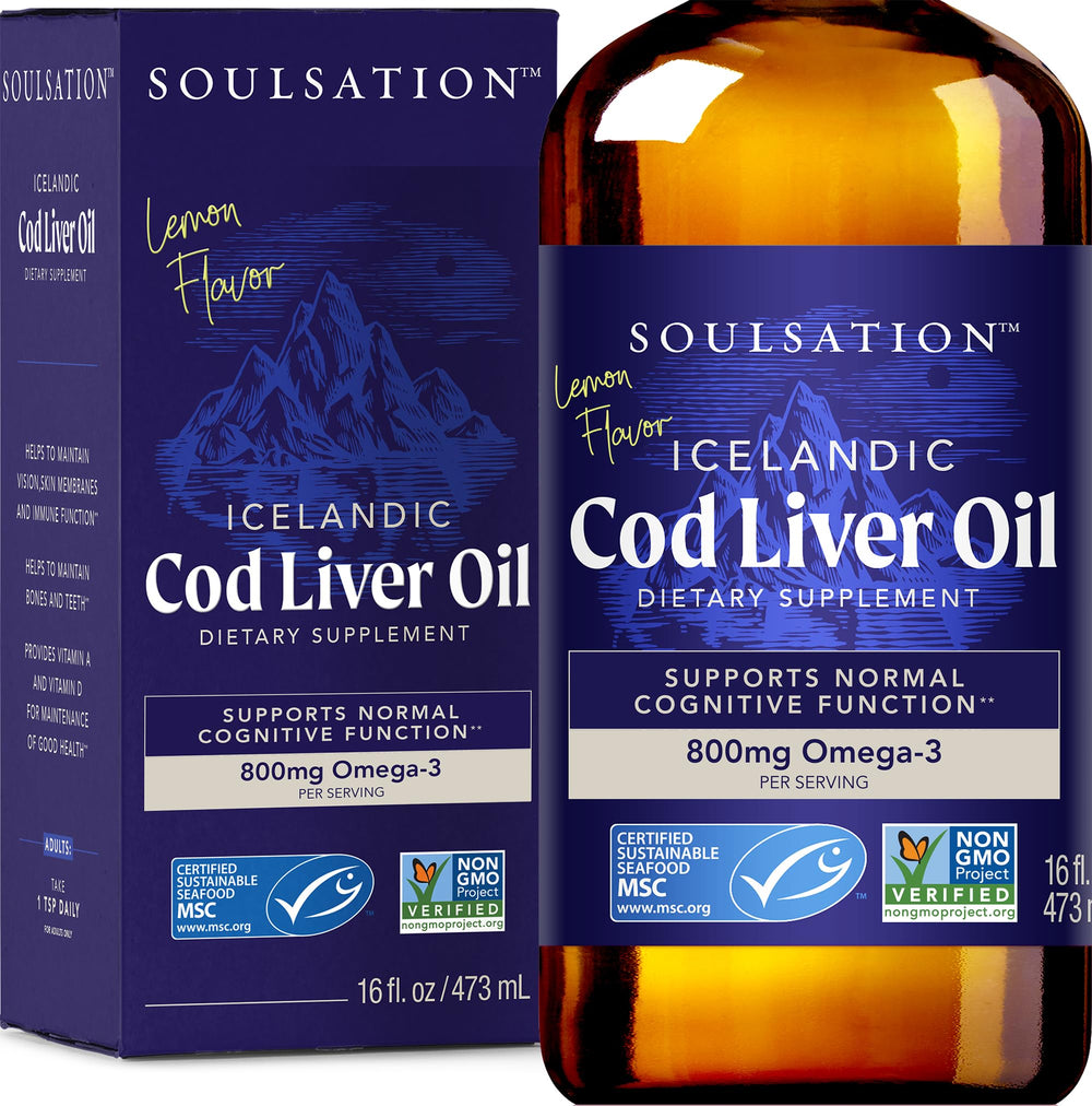 SOULSATION Icelandic Cod Liver Oil Lemon bottle shows bright flavor and daily use value