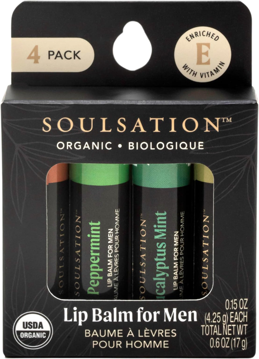 SOULSATION lip balm set with four flavors in packaging for daily lip care.