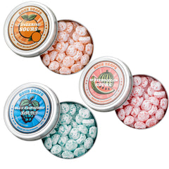 Sour Drops front view of the 3 tin gift set, ideal for gifting