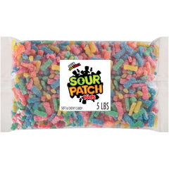 Sour Patch Kids 5lb bag closeup, soft chewy candies perfect for quick snacking.