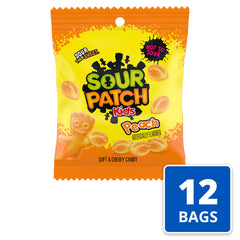 Sealed packaging preserves soft, chewy peach candies