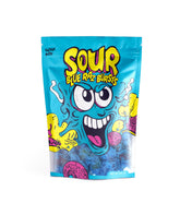 Sourboy Blue Raspberry Gushers coating close-up highlights extreme sour sugar for bold snacking.