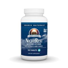 Source Naturals NightRest melatonin tablets close-up for sleep support