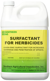 Southern Ag Surfactant bottle pour improves herbicide coverage and penetration.