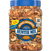Southern Style Nuts honey roasted hunter mix canister ready for sharing and on-the-go snacking.