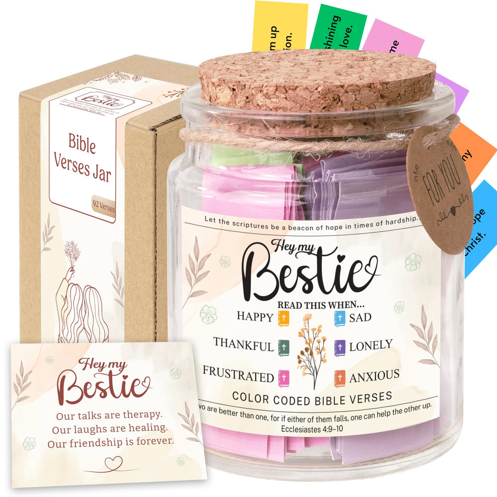 SOUTHLISA Bestie Bible Verses Jar with color-coded slips for quick scripture access.