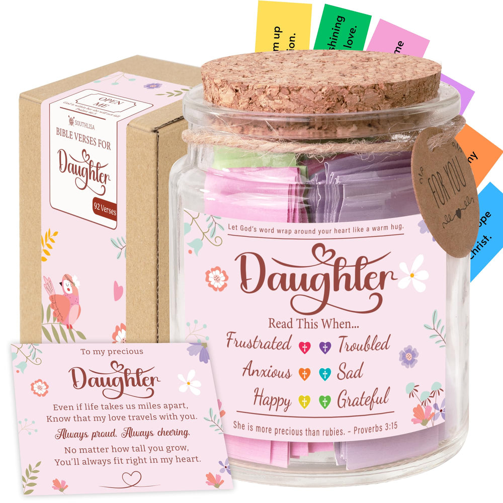 SOUTHLISA Bible Verses Jar for Daughter on a bedside table offering daily encouragement.